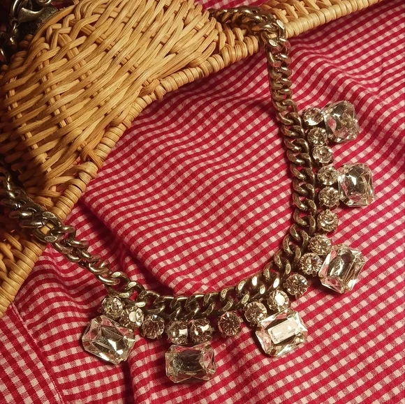 Express Chunky Crystal Embellished Necklace Silver Toned Chain Y2K BOHO CHIC - Picture 6 of 7